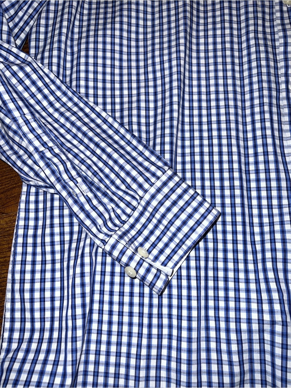 Banana Republic Gingham Classic Blue White Stripe Button Up Shirt Size 17-17.5 - Picture 5 of 8